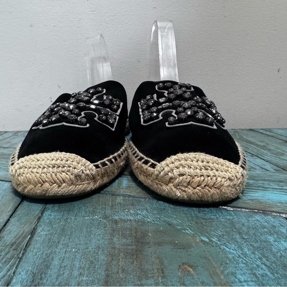Tory Burch Embellished Espadrille Suede Jewel Perfect Black/Diamond Size 10.5 - Picture 6 of 16
